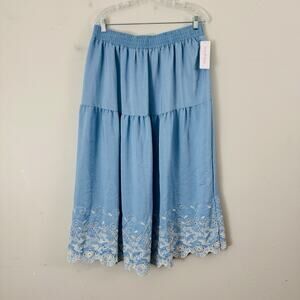 Ana & Rose Blue White Embroidered Long Skirt Women’s Size L